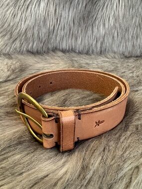 Frye Handcrafted Brown Leather Belt with Brass Buckle Size S